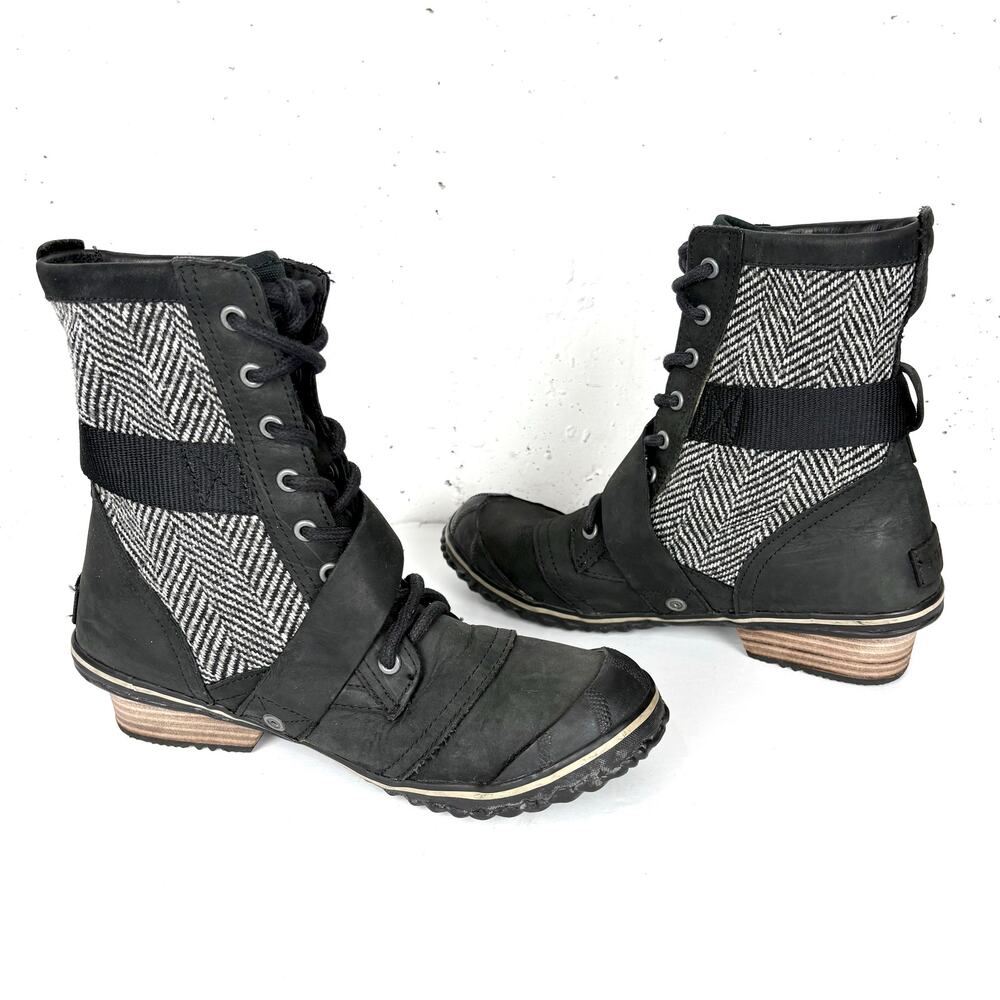 Sorel Womens Slimboot Herringbone Lace Up Waterproof Boots Black Leather Size 10 - Picture 10 of 10